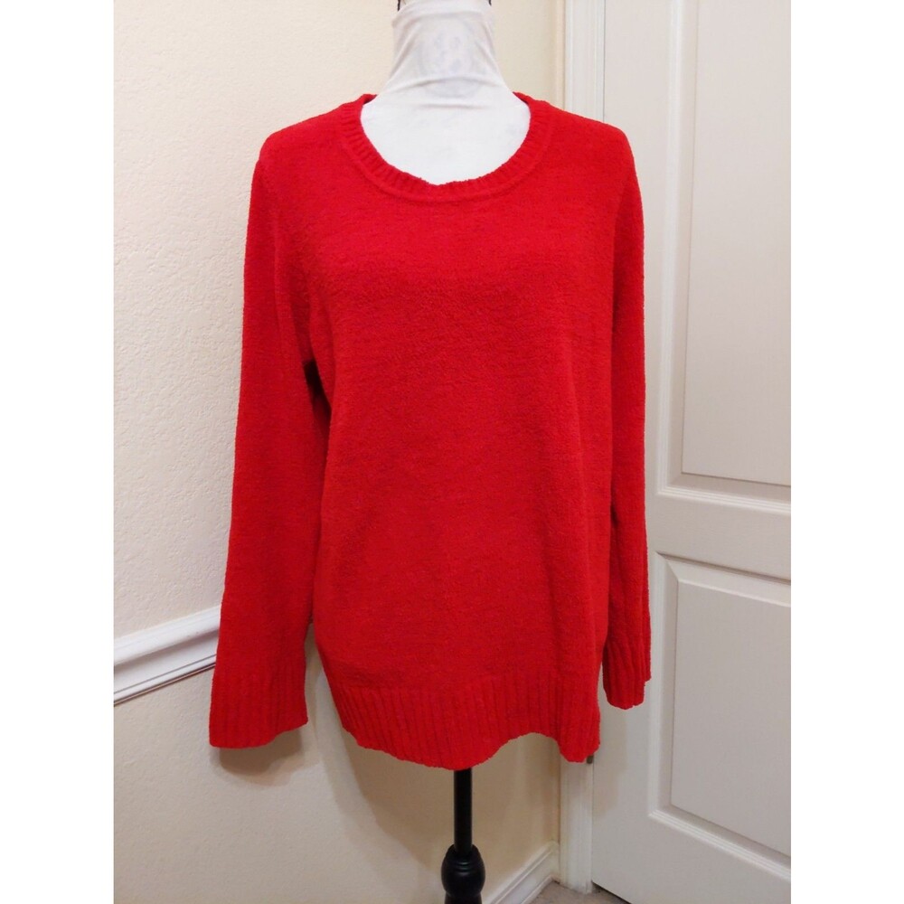 White Stag Red Boucle Knit Crew Sweater Long Soft Size XL
